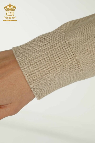 Vente en gros de tricots pour femmes pull col haut basique beige clair - 30613 | KAZEE - 5