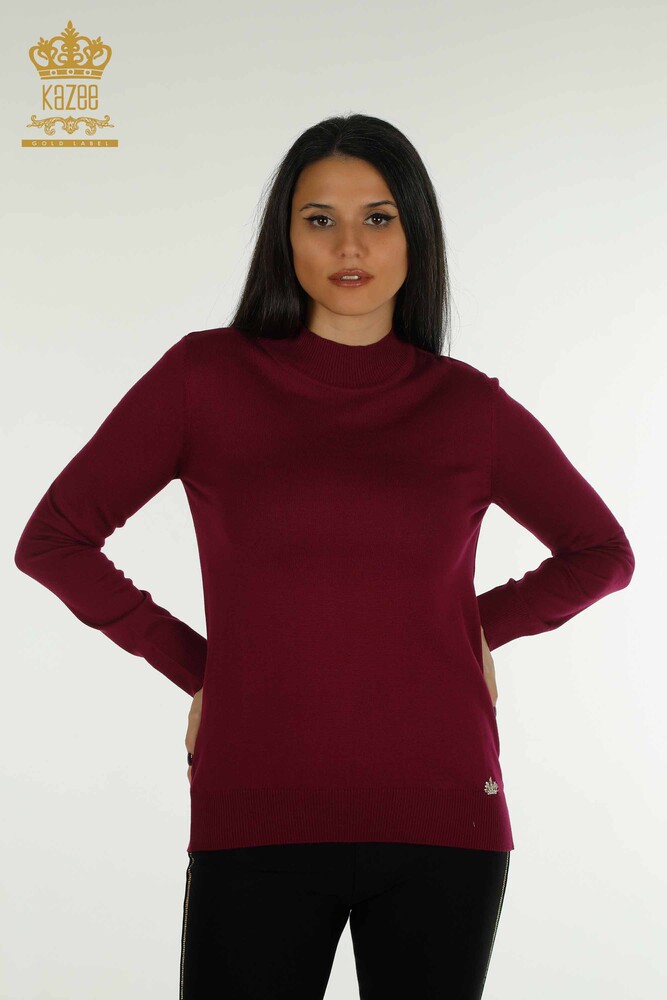 Vente en gros de tricots pour femmes pull col haut basique violet - 30613 | KAZEE - 1