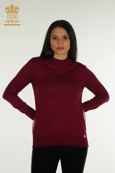 Vente en gros de tricots pour femmes pull col haut basique violet - 30613 | KAZEE 