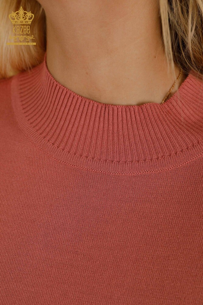 Vente en gros Pull en tricot pour femmes - Col montant - Basique - Rose séchée - 16663 | KAZÉE - 3