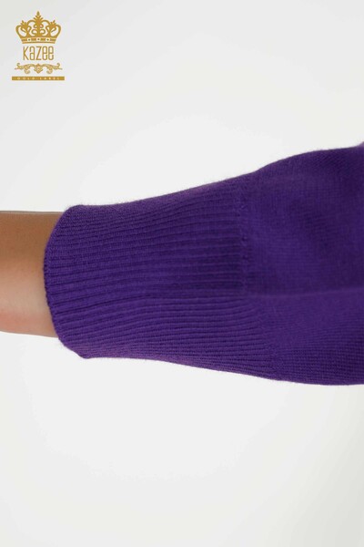 Vente en gros Pull en tricot pour femmes - Col montant - Basique - Violet - 16663 | KAZÉE - 5