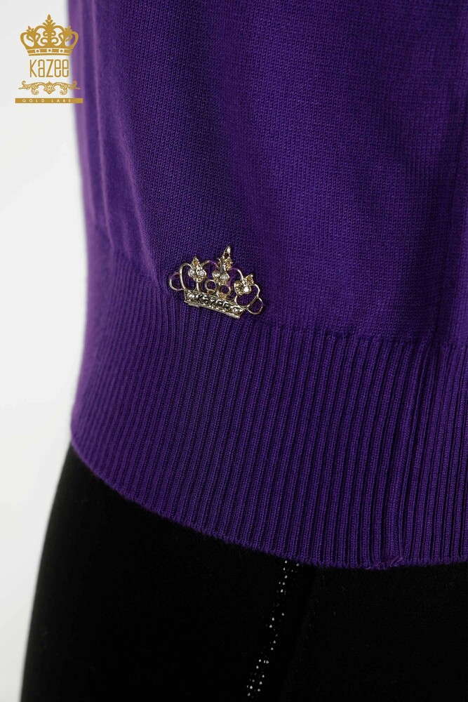 Vente en gros Pull en tricot pour femmes - Col montant - Basique - Violet - 16663 | KAZÉE - 6