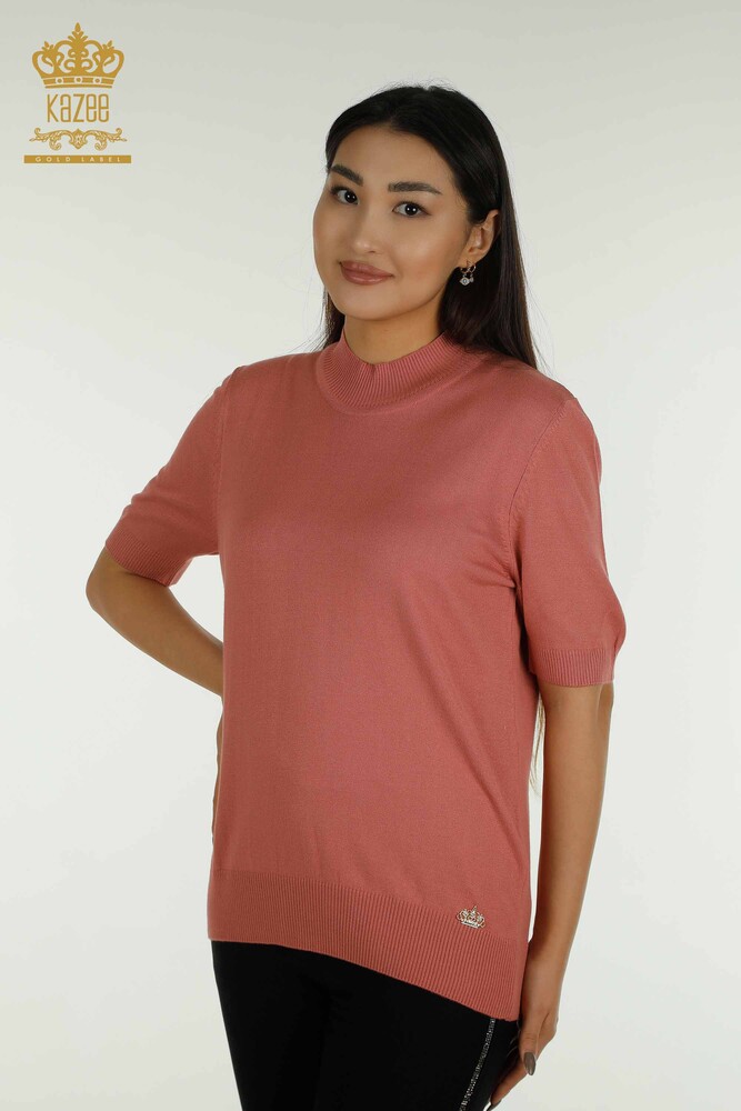 Pull en tricot pour femmes en gros col haut en viscose Dusty Rose - 16168 | KAZEE - 1