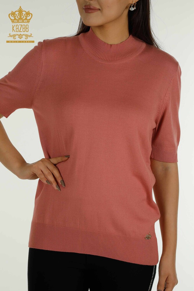 Pull en tricot pour femmes en gros col haut en viscose Dusty Rose - 16168 | KAZEE - 2