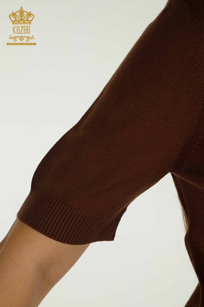 Vente en gros de tricots pour femmes pull col haut viscose marron - 16168 | KAZEE - 5