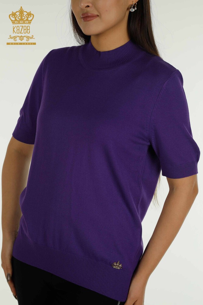 Vente en gros de tricots pour femmes pull col haut viscose violet - 16168 | KAZEE - 2