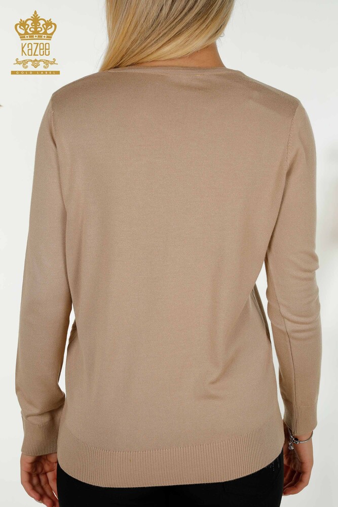 Pull en tricot pour femmes en gros col rond Beige - 30027 | KAZEE - 7