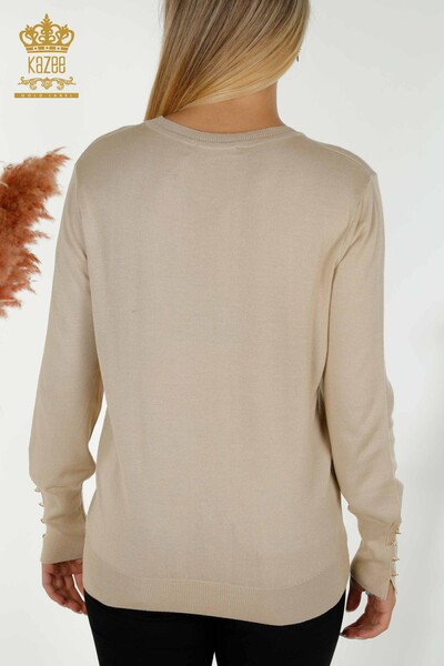 Pull en tricot pour femmes en gros col rond beige clair - 30508 | KAZEE - 6