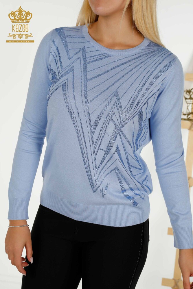 Pull en tricot pour femmes en gros col rond bleu - 30027 | KAZEE - 2