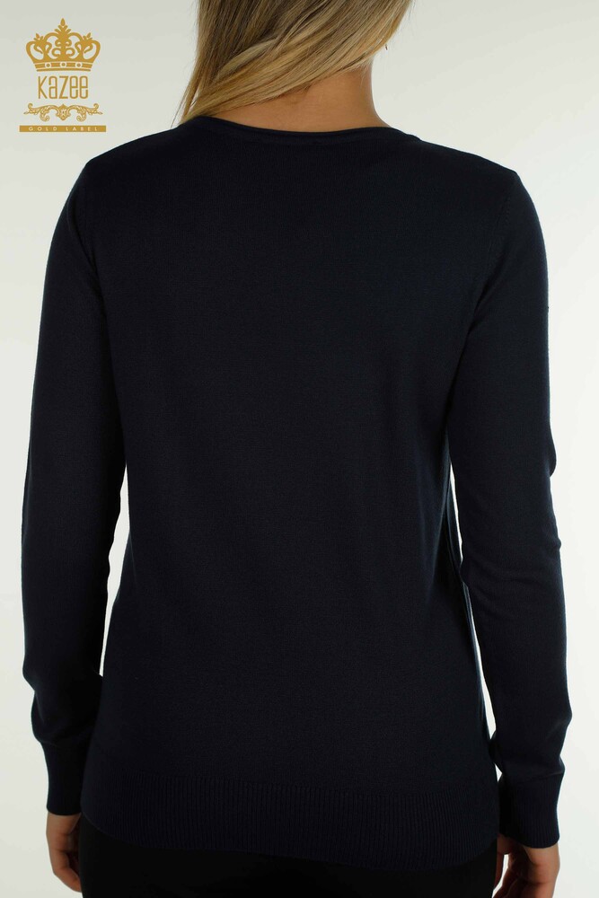 Pull en tricot pour femmes en gros col rond bleu marine - 30457 | KAZEE - 8