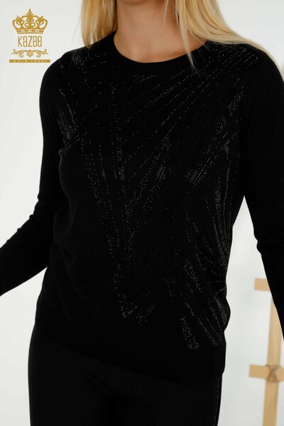 Pull en tricot pour femmes en gros col rond noir - 30027 | KAZEE - Thumbnail