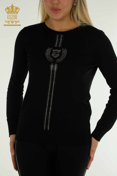 Pull en tricot pour femmes en gros col rond noir - 30457 | KAZEE - 2