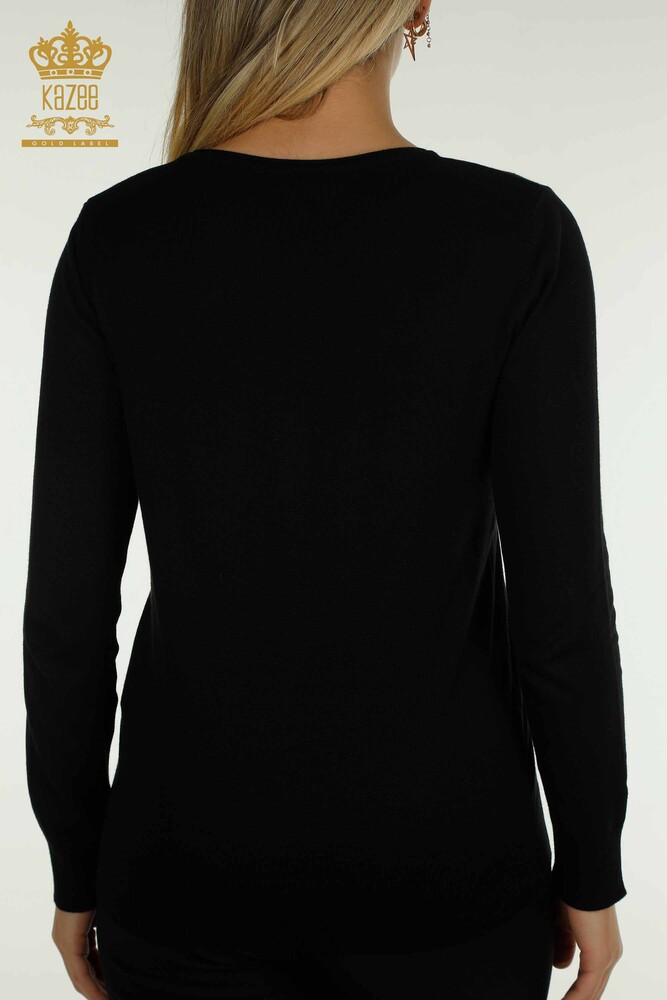 Pull en tricot pour femmes en gros col rond noir - 30457 | KAZEE - 7