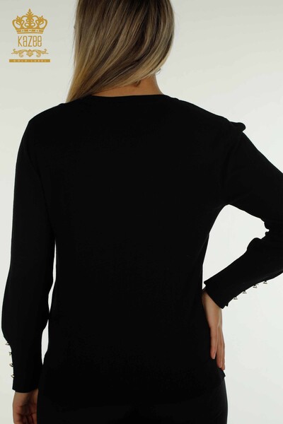 Pull en tricot pour femmes en gros col rond noir - 30508 | KAZEE - 7