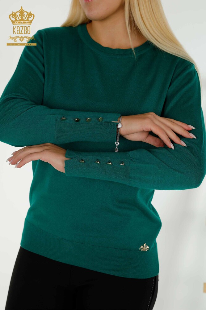 Pull en tricot pour femmes en gros col rond vert foncé - 30508 | KAZEE - 2