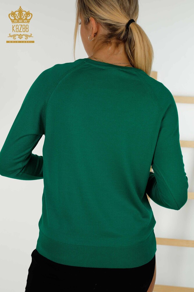 Pull en tricot pour femmes en gros de couleur verte avec poche - 30108 | KAZEE - 5