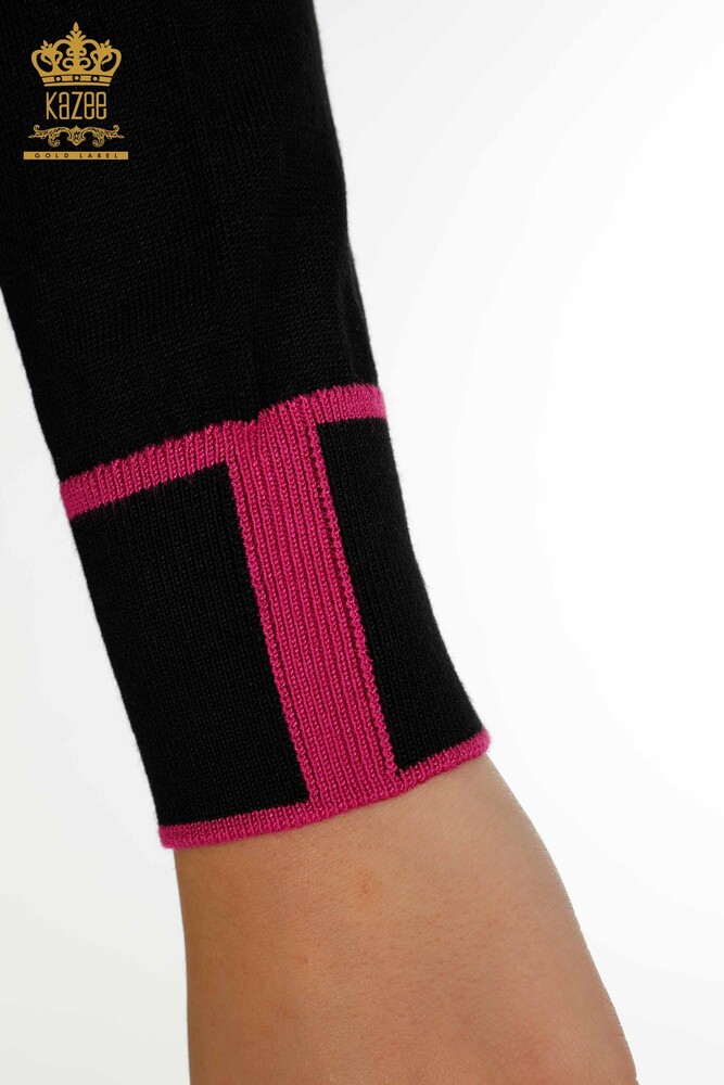 Pull en tricot pour femmes en gros avec poche colorée Fuchsia - 30108 | KAZEE - 7