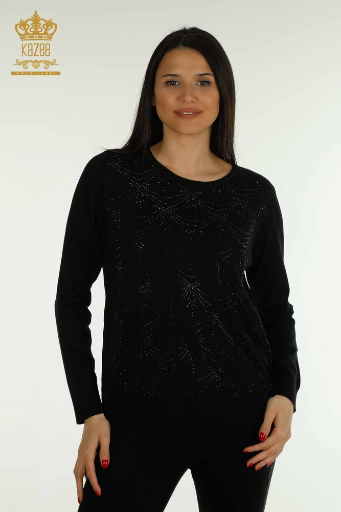 Pull en tricot à manches longues pour femmes en gros noir - 30635 | KAZEE - 1