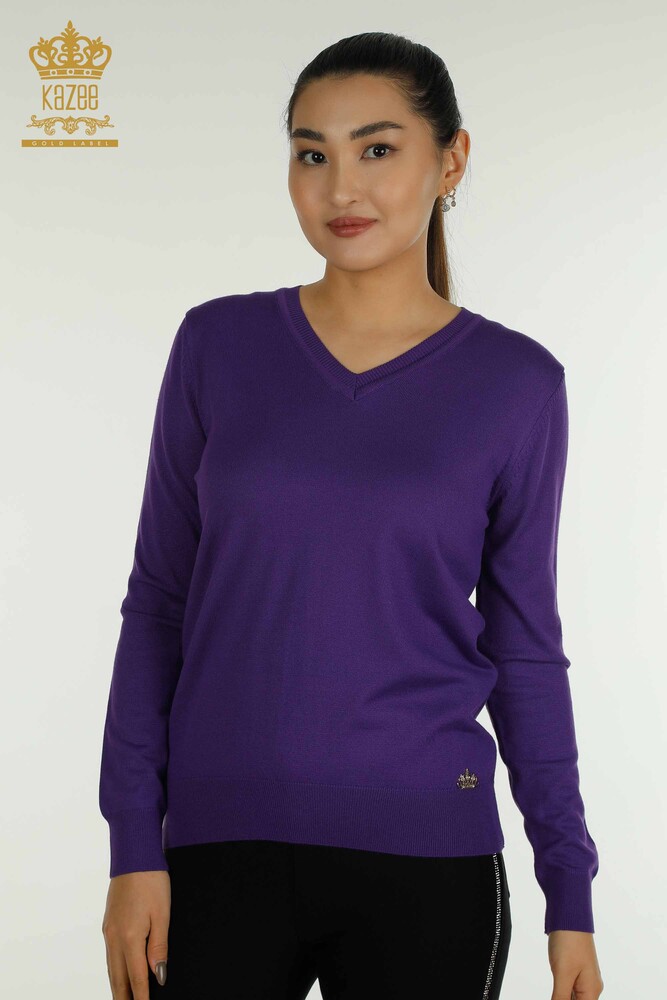 Pull en tricot à manches longues pour femmes en gros violet - 11071 | KAZEE - 1