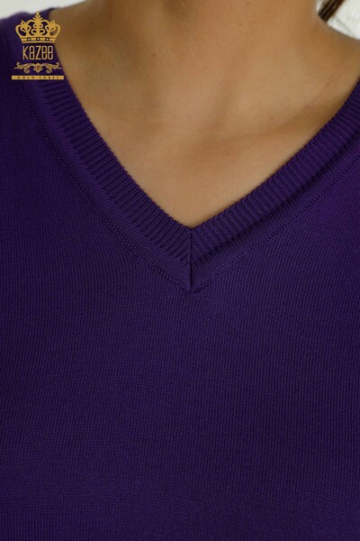 Pull en tricot à manches longues pour femmes en gros violet - 11071 | KAZEE - 3