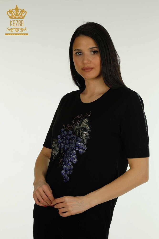 Pull en tricot pour femmes en gros à motifs de raisin noir - 30488 | KAZEE - 1