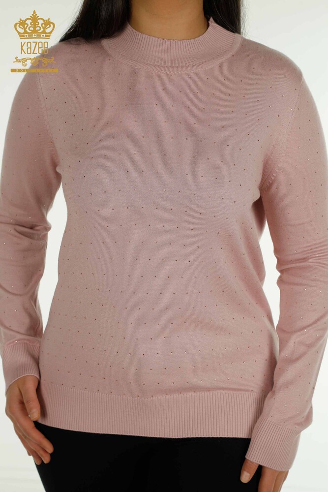 Pull en tricot pour femmes en gros poudre brodée de pierre - 30677 | KAZEE - 2