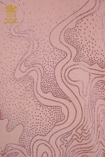Pull en tricot pour femmes en gros pierre brodée rose - 30659 | KAZEE - Thumbnail (2)