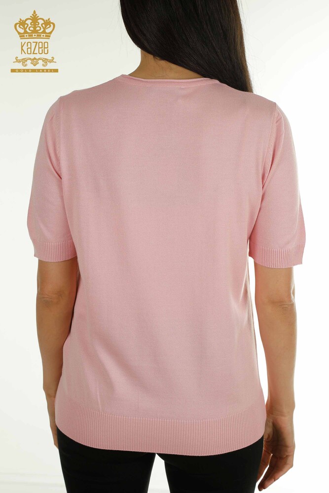 Pull en tricot pour femmes en gros pierre brodée rose - 30659 | KAZEE - 7