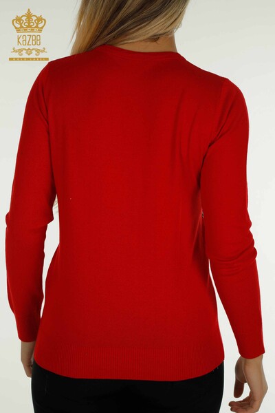 Pull en tricot pour femmes en gros rouge avec broderie de pierre - 30471 | KAZEE - 8