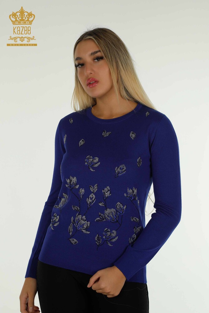 Pull en tricot pour femmes en gros Saks brodé de pierre - 30471 | KAZEE - 1