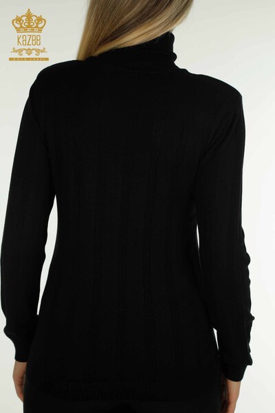 Pull en tricot pour femmes en gros noir avec détail de trou - 30781 | KAZEE - 6