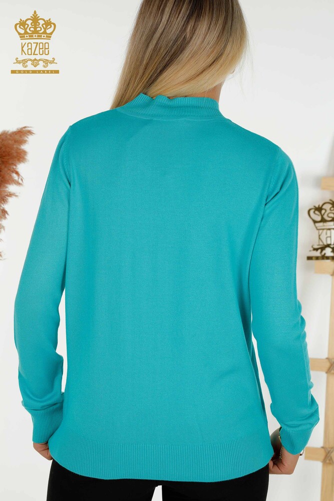 Vente en gros Pull tricot pour femmes - Col montant - Basique - Turquoise - 16663 | KAZÉE - 7