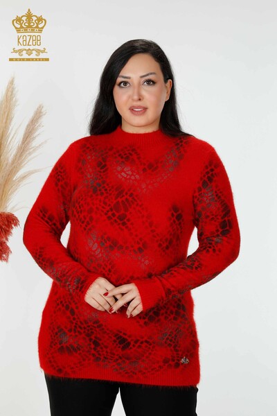 Grossiste Pull Femme Tricot Angora Rouge - 18982 | KAZEE - 1