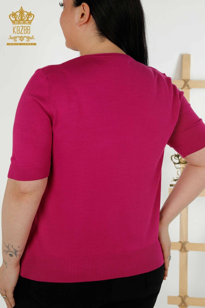 Grossiste Pull en Maille Femme Basique Modèle Américain Fuchsia Foncé - 16271| KAZEE - 6