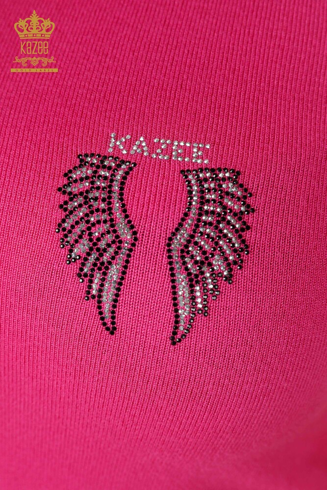 Grossiste Tricot Femme Aile d'Ange à Motifs Sans Manches Fuchsia - 16921 | KAZEE - 3