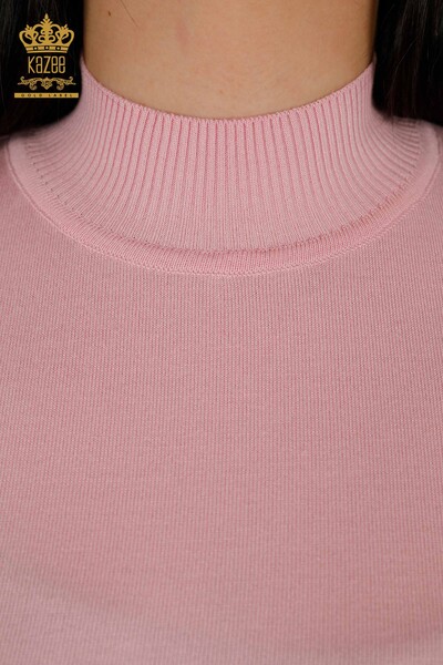 Grossiste Pull Femme - Col Montant - Viscose - Rose Clair - 16168 | KAZEE - Thumbnail