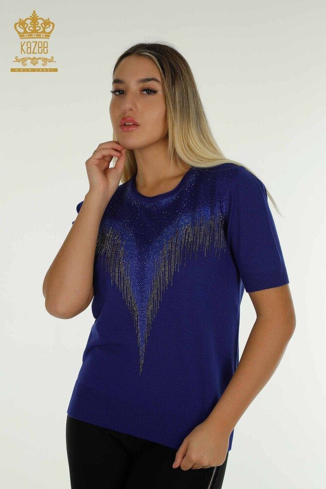 Pull en tricot pour femmes en gros Saks brodé de pierre de cristal - 30330 | KAZEE - 1