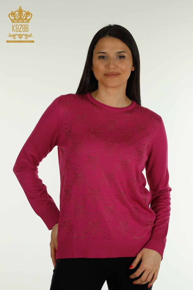 Pull en tricot à manches longues pour femmes en gros violet - 30635 | KAZEE - 1