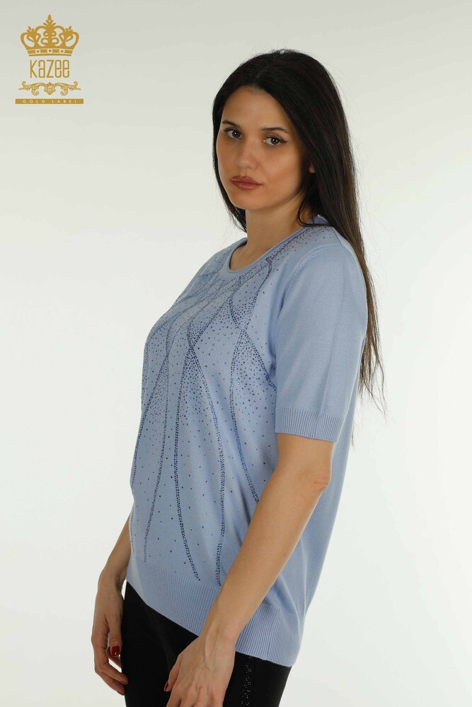 Pull en tricot pour femmes en gros modèle américain bleu - 30686 | KAZEE - 1