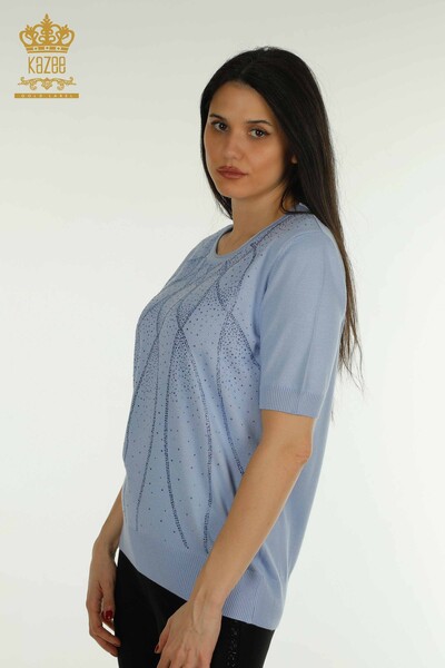 Pull en tricot pour femmes en gros modèle américain bleu - 30686 | KAZEE 