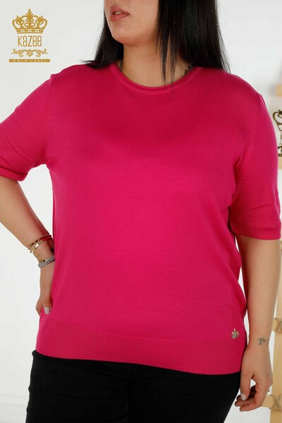 Pull Tricot Femme Grossiste Modèle Américain Fuchsia - 30443 | KAZEE - 2