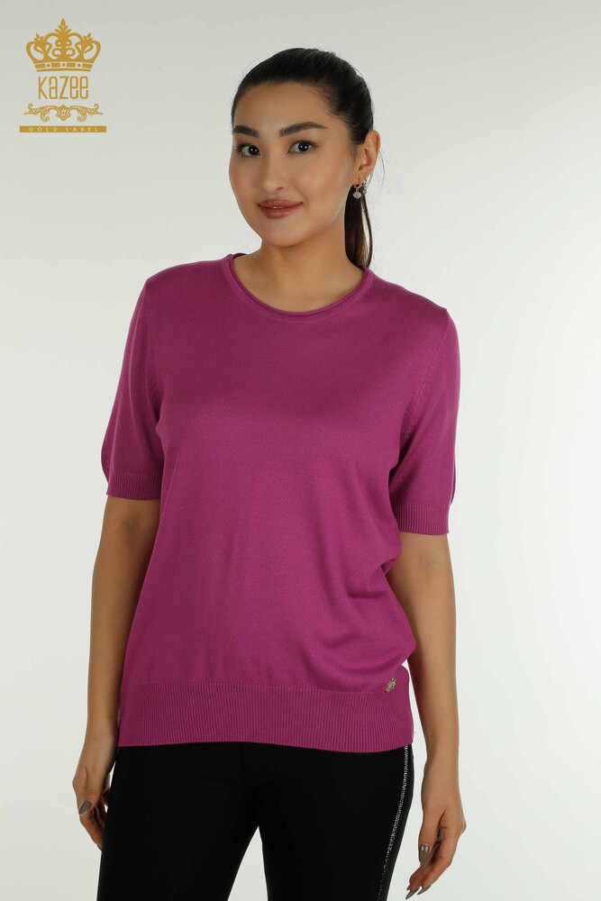 Pull Tricot Femme Grossiste Modèle Américain Lilas - 15943 | KAZEE - 1