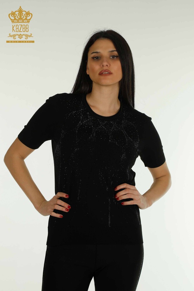 Pull en tricot pour femmes en gros modèle américain noir - 30686 | KAZEE - 1