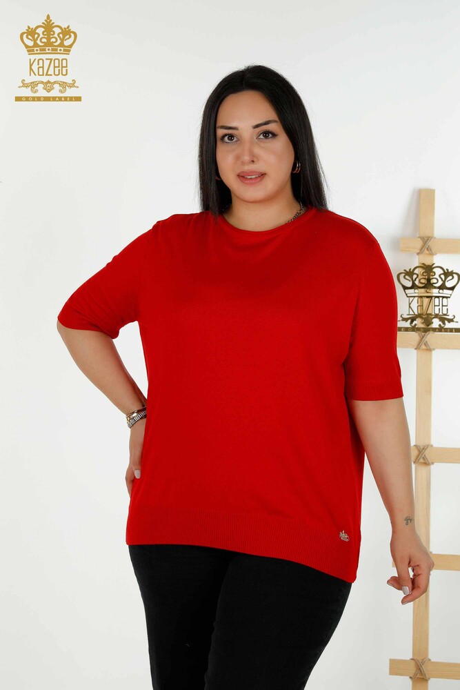 Pull en tricot pour femmes en gros modèle américain rouge - 30443 | KAZEE - 1