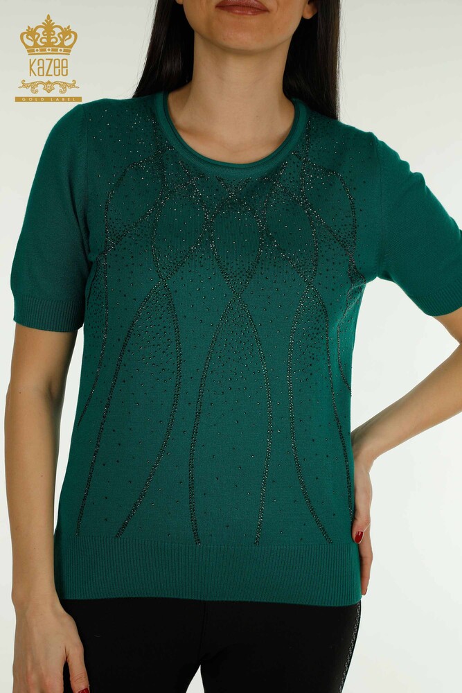 Pull en tricot pour femmes, modèle américain, vert, vente en gros - 30686 | KAZEE - 2