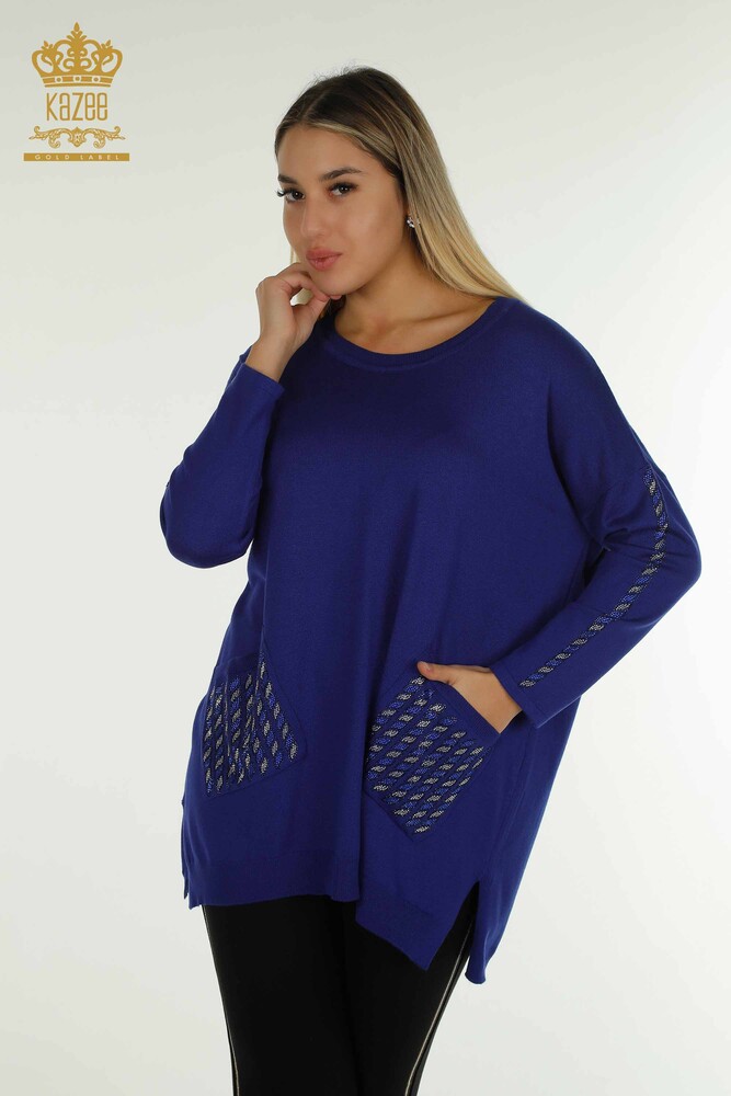 Pull en tricot pour femmes en gros avec détail de poche Saks - 30591 | KAZEE - 1