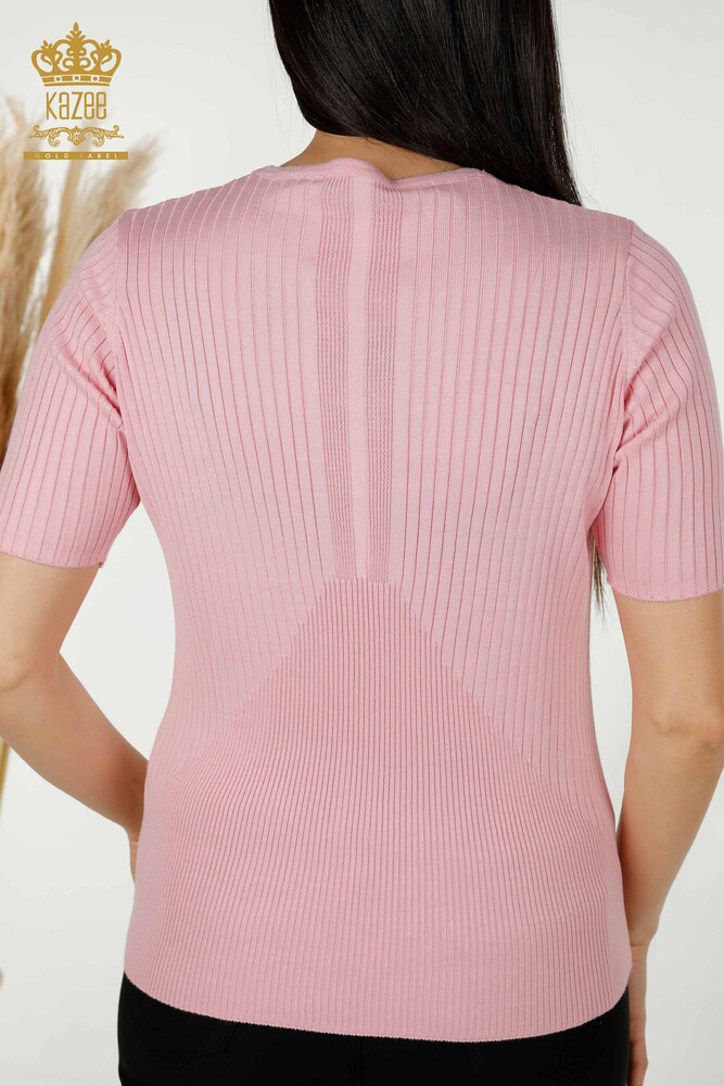 Grossiste Pull en Tricot pour Femme - Bouton Détaillé - Rose - 30043 | KAZEE - 7