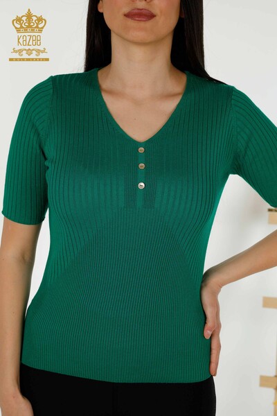 Grossiste Pull en Tricot pour Femme - Bouton Détaillé - Vert - 30043 | KAZEE - 2