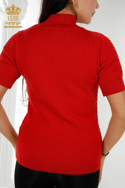 Grossiste Tricot Femme Américain Modèle Basique Rouge - 30119 | KAZEE - 6