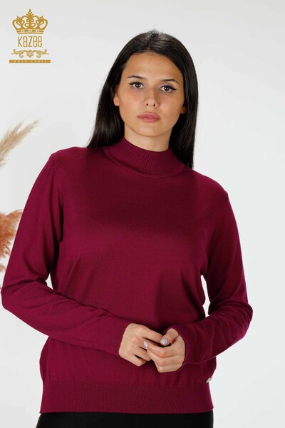 Grossiste Pull Femme Col Haut Basic Violet - 16663 | KAZEE - 1